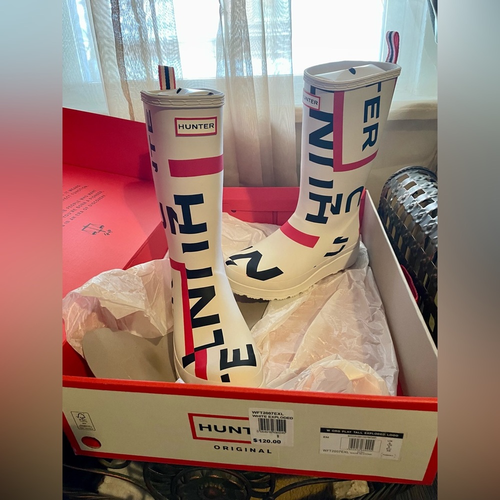Hunter Exploded Logo White Tall Boots - New